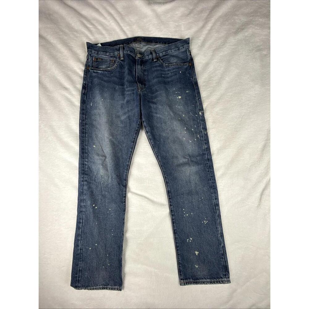 Polo Ralph Lauren Varick Slim Strght Distressed Paint Splatter Denim Jeans 34x30